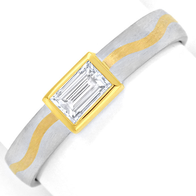 Foto 2 - Platin Gelbgold Design-Ring mit 0,44ct Diamant Baguette, R7357