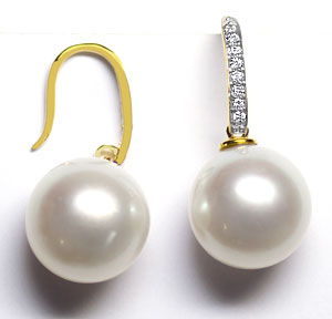 Foto 1 - Ein Paar Gold-Ohrringe Brillanten feinste Südsee Perlen, S1146